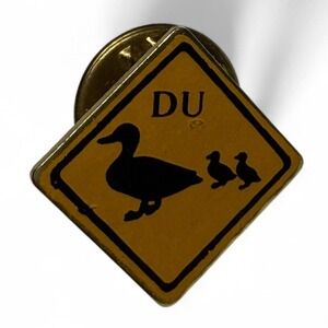 VTG Ducks Unlimited DU Yellow‎ Enamel Lapel Pin Duck Crossing Sign Collectible